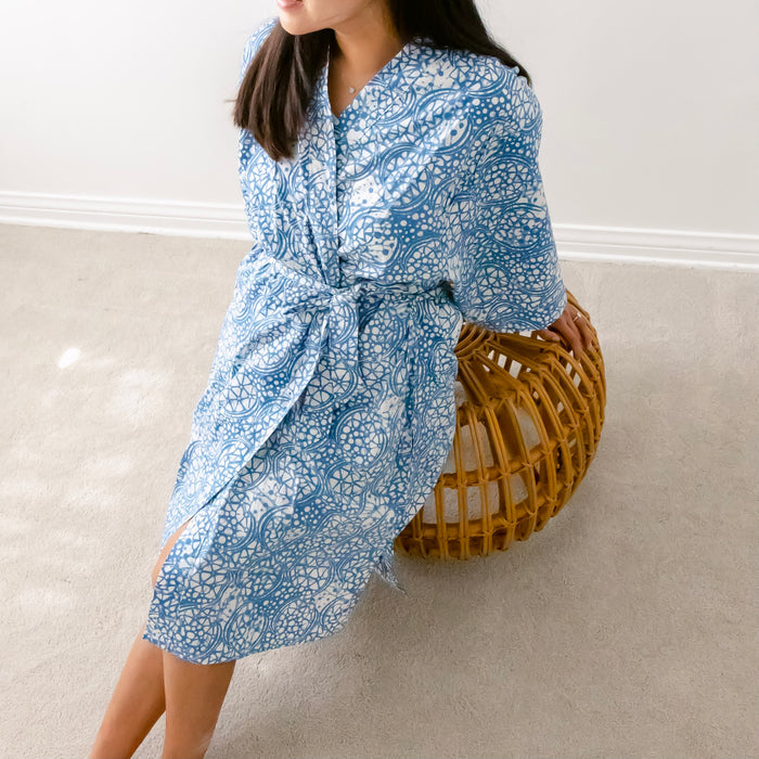 Handmade Batik Robe/ Kimono - Cotton - Stone