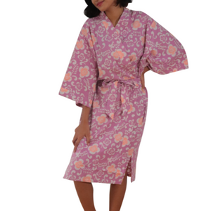 Handmade Batik Robe/ Kimono - Cotton - Plumeria