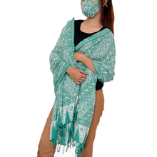 Load image into Gallery viewer, Hand Dyed Indonesia Batik Face Covering &amp; Shawl Set 100% Cotton - Green Royalty