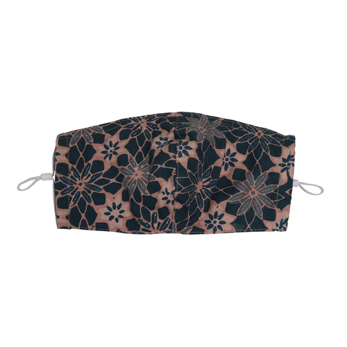 Hand Dyed Indonesia Batik Face Mask Three Layers 100% Cotton with Nose Wire Filter Pocket Soft Elastic Band Black Celebrate