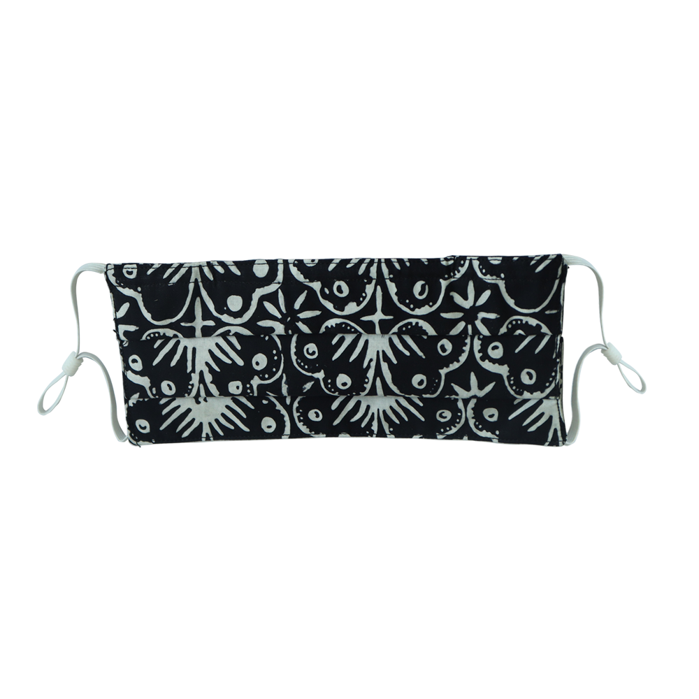 Pleated Hand Dyed Indonesia Batik Face Mask Three Layers 100% Cotton with Nose Wire Filter Pocket Soft Elastic Band