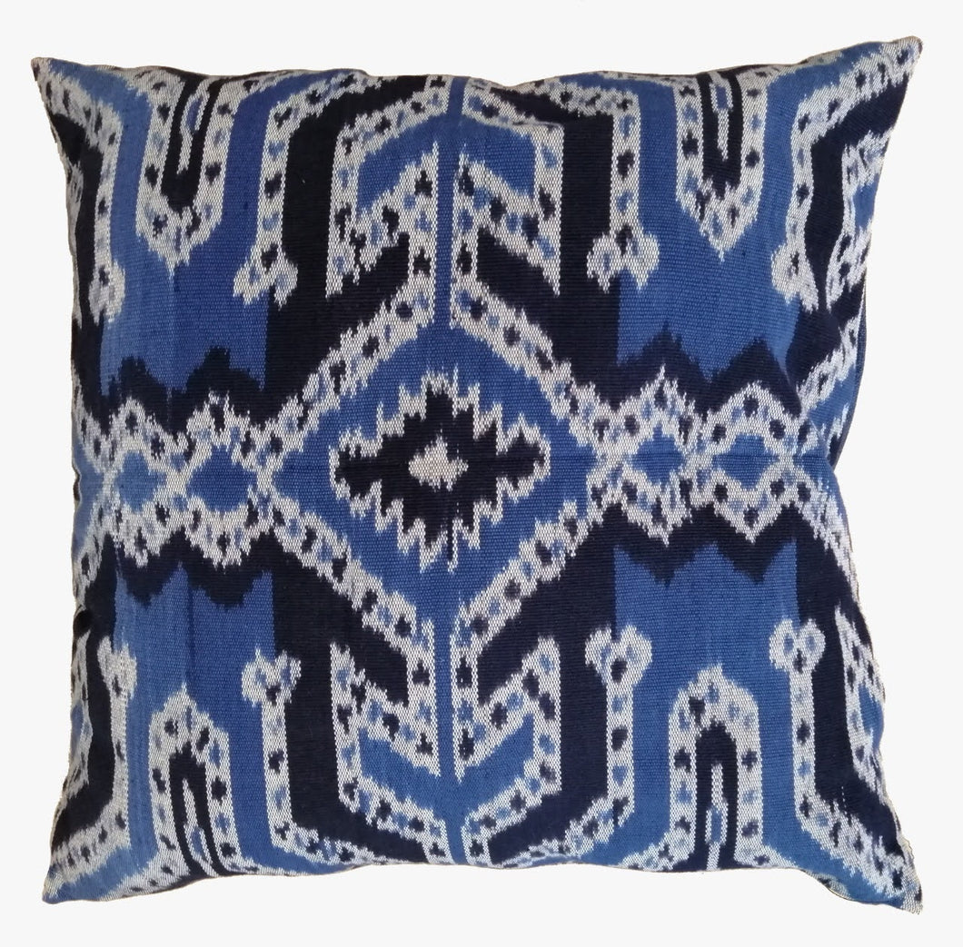 Ikat Pillow Cover, Blue. Cover Only with No Insert. 23inches x 23inches