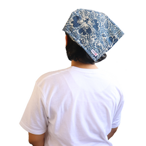 Indigo Botanically Dyed Batik Bandana Hand Drawn & Hand Stamped - Natural Dye - kembang kupu