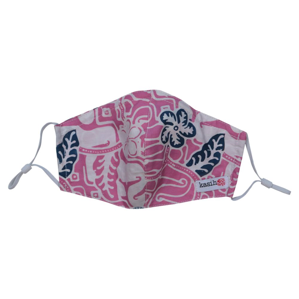 Kids Children Hand Dyed Indonesia Batik Face Covering 100% Cotton - Pink Flowers & Daggers