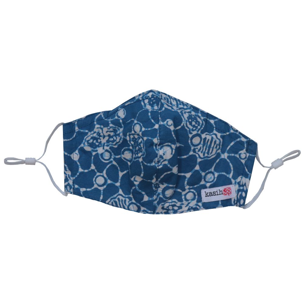 Kids Children Hand Dyed Indonesia Batik Face Covering 100% Cotton - Blue Boulder
