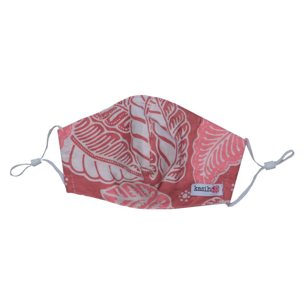 Kids Children Hand Dyed Indonesia Batik Face Covering 100% Cotton - Orange Leafy Paradise