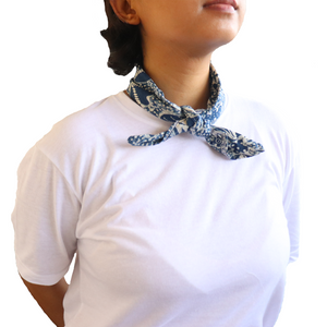 Indigo Botanically Dyed Batik Bandana Hand Drawn & Hand Stamped - Natural Dye - kembang kupu