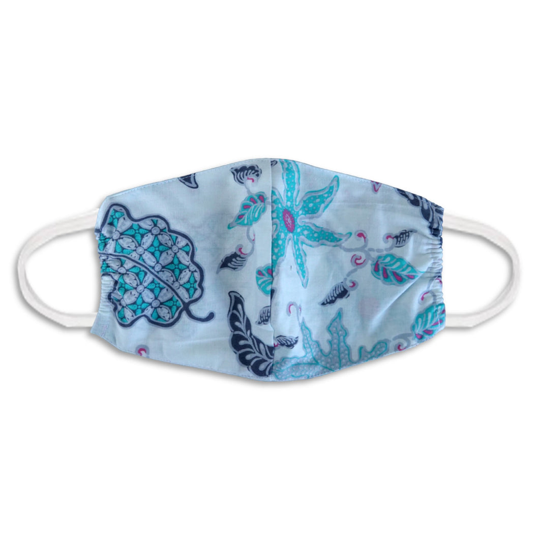 Batik Face Covering - Blue & Pink - No Nose Wire