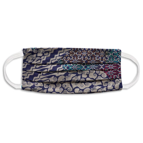 Rectangle Batik Face Covering with Insert Pocket - Blue & Cream - No Nose Wire
