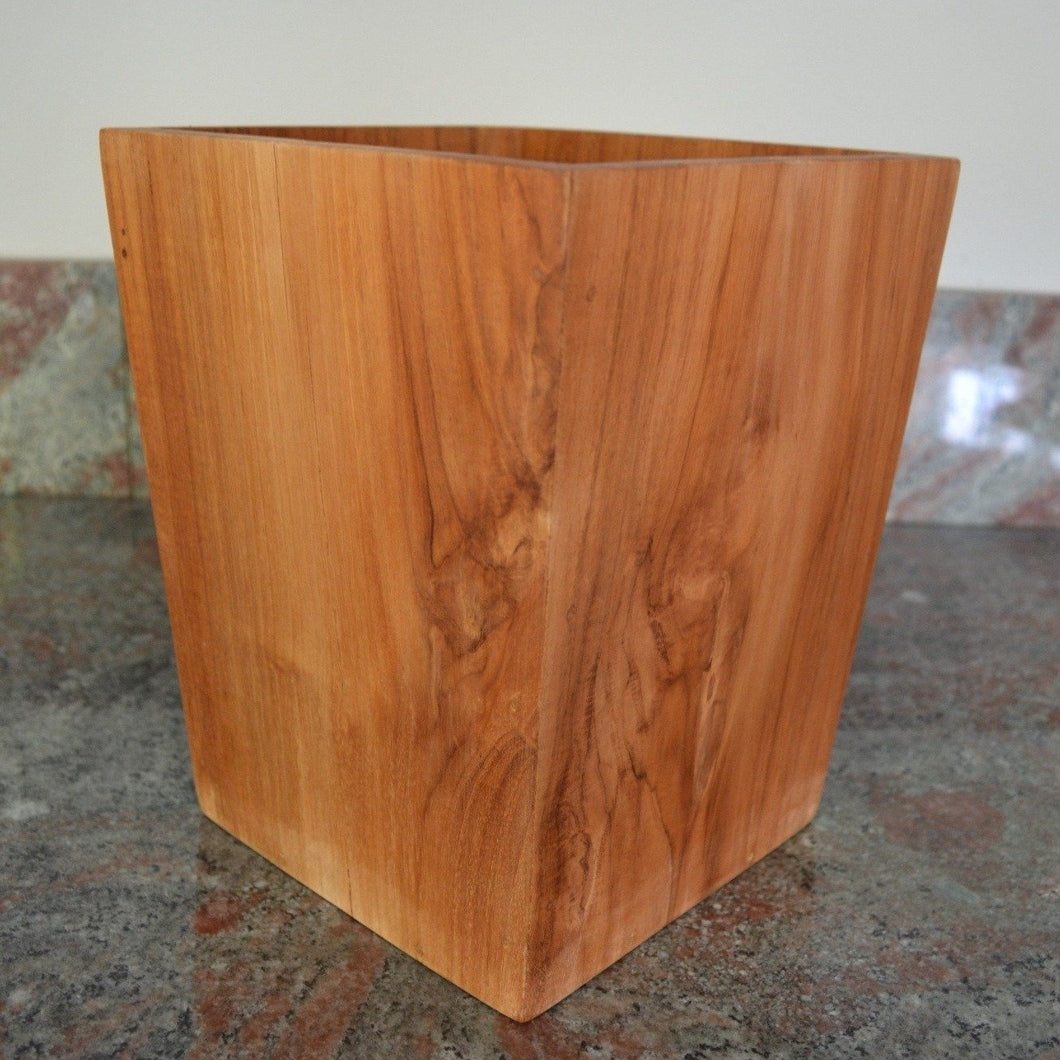 Kasih Coop Handmade Teak Wood Wastebasket 8.7 x 8.7 x 9.9 with minor imperfect details