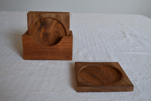 Teak Wood Coasters Set of 4, Square with Inner Square 9cm. Bamboo