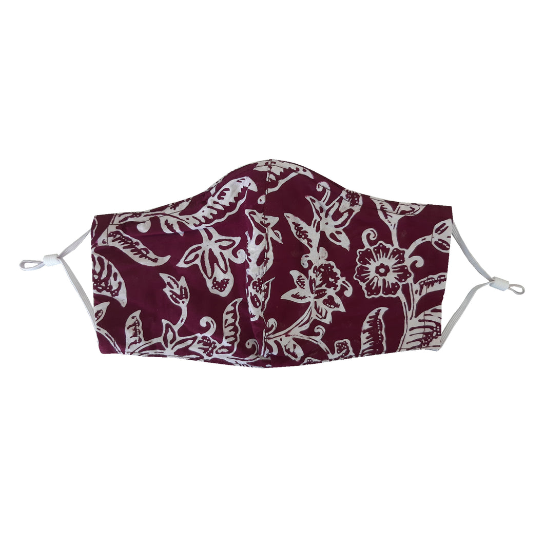 Hand Dyed Indonesia Batik Face Mask Three Layers 100% Cotton with Nose Wire Filter Pocket Soft Elastic Band
