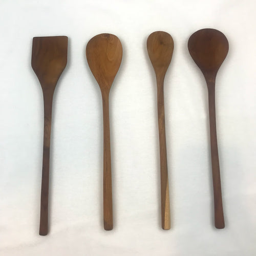 Set of 4 Cooking Kitchen Utensils Teak Wood 14inches ( Three spoons and one spatula)