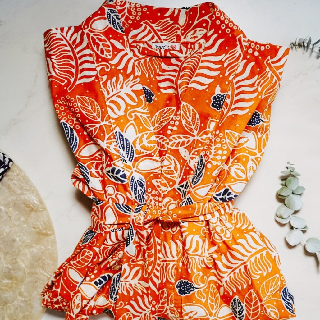Handmade Batik Robe/ Kimono - Cotton - Carnelian