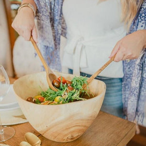 Large Suar Wood Salad Bowl & Servers Teak Set