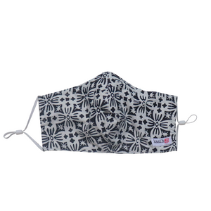 Hand Dyed Indonesia Batik Face Mask Three Layers 100% Cotton with Nose Wire Filter Pocket Soft Elastic Band Black Celestial