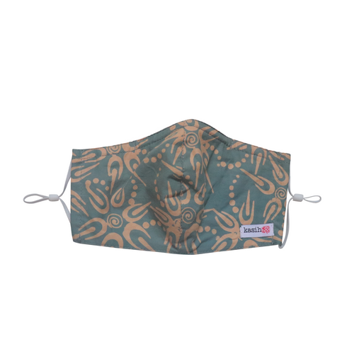 Hand Dyed Indonesia Batik Face Mask Three Layers 100% Cotton with Nose Wire Filter Pocket Soft Elastic Band Blue Burst