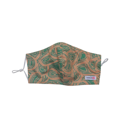 Hand Dyed Indonesia Batik Face Mask Three Layers 100% Cotton with Nose Wire Filter Pocket Soft Elastic Band Blue Playful