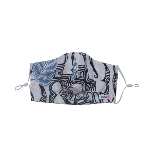 Hand Dyed Indonesia Batik Face Mask Three Layers 100% Cotton with Nose Wire Filter Pocket Soft Elastic Band Pink Leaves & Daggers