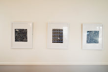 Load image into Gallery viewer, 3 Piece Framed Batik Fabric Wall Art, Hand Dyed Hand Stamped Tie Dye Textile