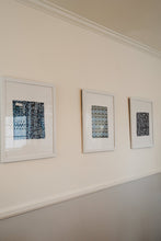 Load image into Gallery viewer, 3 Piece Framed Batik Fabric Wall Art, Hand Dyed Hand Stamped Tie Dye Textile