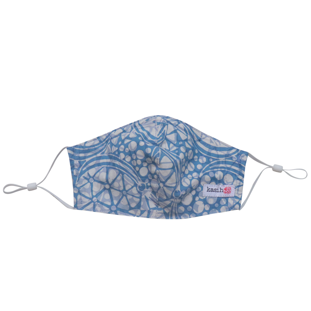 Kids Children Hand Dyed Indonesia Batik Face Covering 100% Cotton - Blue Stone