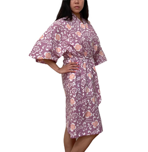 Handmade Batik Robe/ Kimono - Cotton - Plumeria