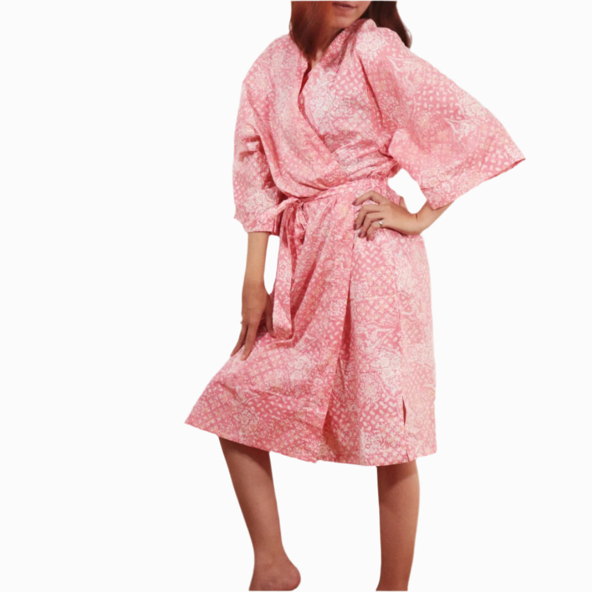 Pink Batik Robe Hand Dyed Batik Robe Kimono, 100% Cotton Pink Wildflower – Kasih Co-op