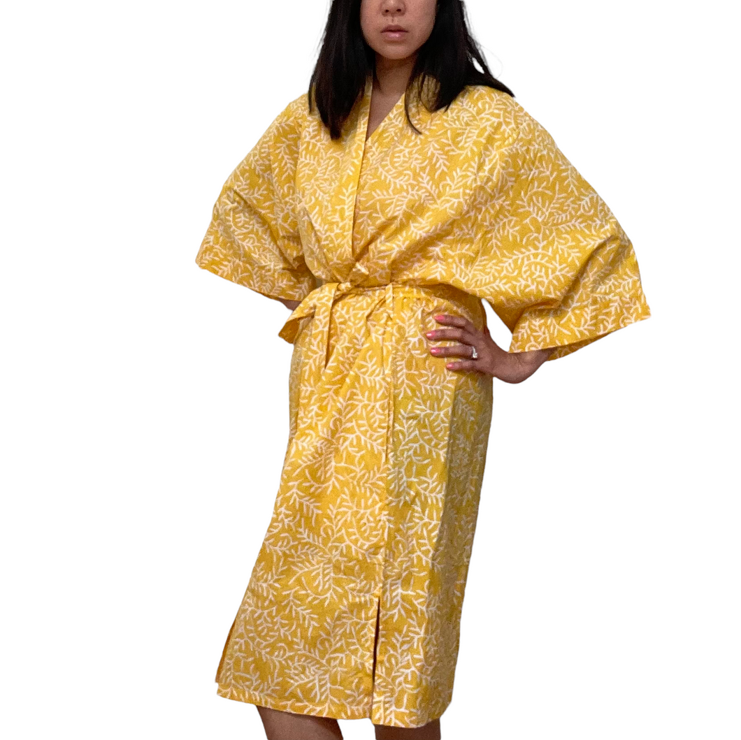 Handmade Batik Robe/ Kimono - Cotton - Twig
