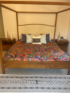 Handmade Reversible Batik Quilt Blanket / Throw - TR0039 - Queen and King Bed Size 87"x87"
