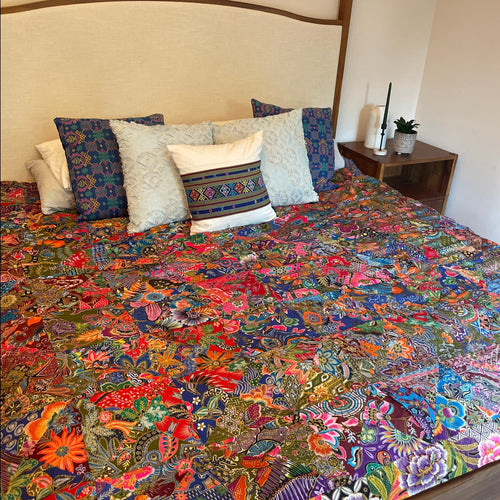 Handmade Reversible Batik Quilt Blanket / Throw - TR0040 - Queen and King Bed Size 87