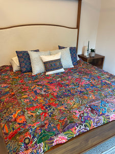 Handmade Reversible Batik Quilt Blanket / Throw - TR0040 - Queen and King Bed Size 87"x87"