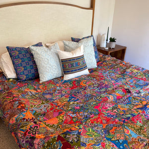 Handmade Reversible Batik Quilt Blanket / Throw - TR0045 - Queen and King Bed Size 87"x87"