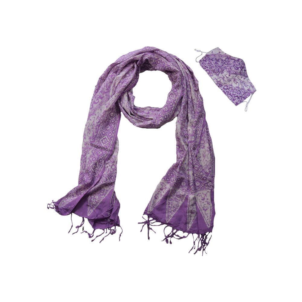 Hand Dyed Indonesia Batik Face Covering 100% Cotton - Purple Blade