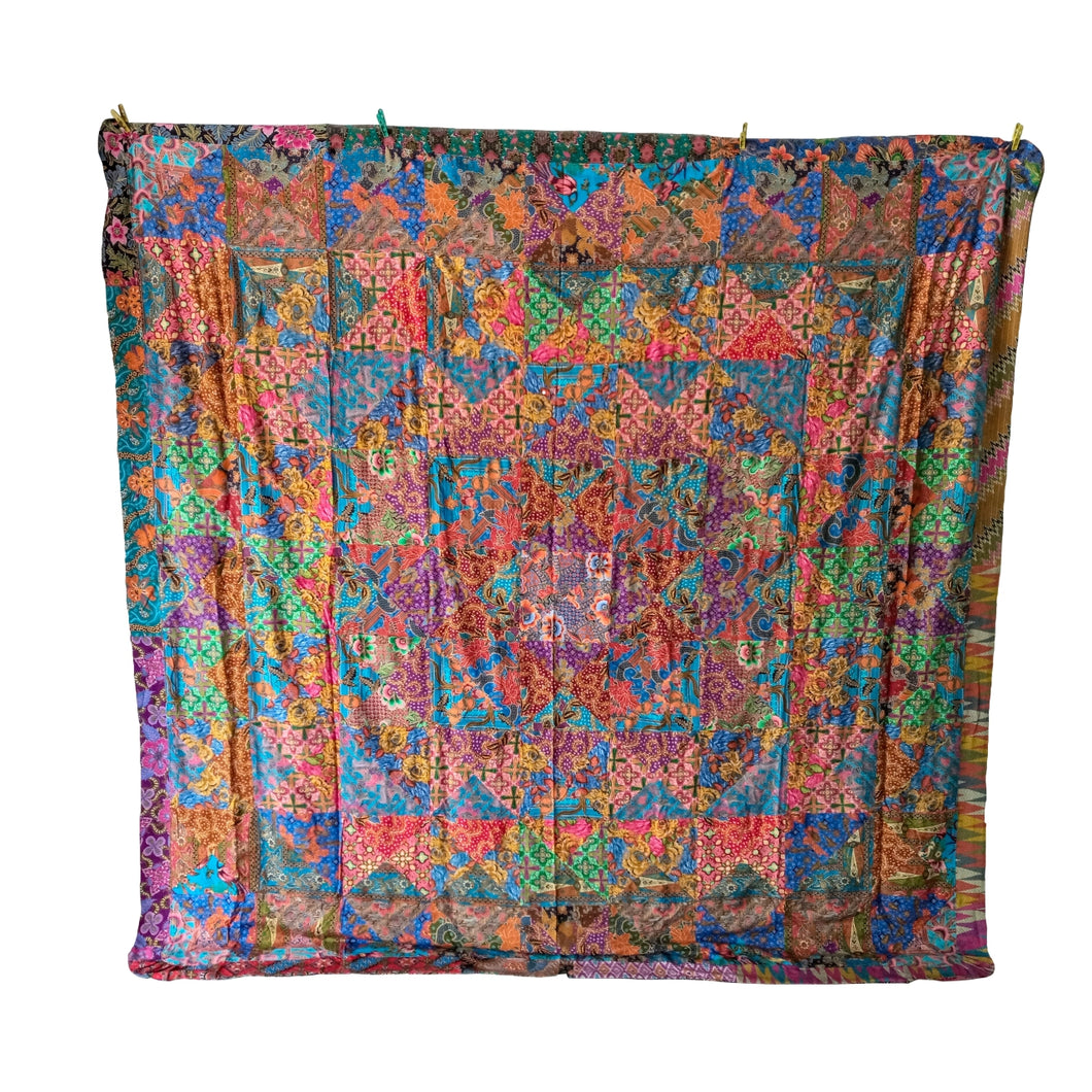 Handmade Reversible Batik Quilt Blanket / Throw - Calming Blue