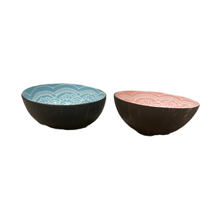 Painted Coconut Bowls Small 5" Two Bowls in Pink and Blue Each