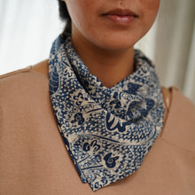 Load image into Gallery viewer, Indigo Botanically Dyed Batik Bandana Hand Drawn &amp; Hand Stamped - Natural Dye - kembang kupu