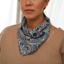 Load image into Gallery viewer, Indigo Botanically Dyed Batik Bandana Hand Drawn &amp; Hand Stamped - Natural Dye - kembang kupu