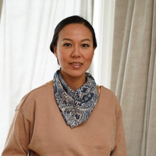 Load image into Gallery viewer, Indigo Botanically Dyed Batik Bandana Hand Drawn &amp; Hand Stamped - Natural Dye - kembang kupu