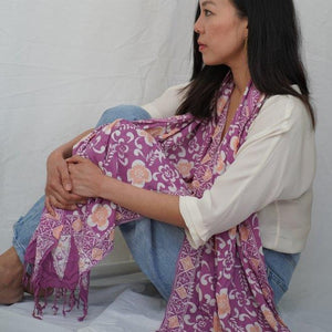 Handmade Batik Scarf - Cotton - Plumeria