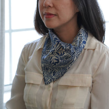 Load image into Gallery viewer, Indigo Botanically Dyed Batik Bandana Hand Drawn &amp; Hand Stamped - Natural Dye - kembang kupu