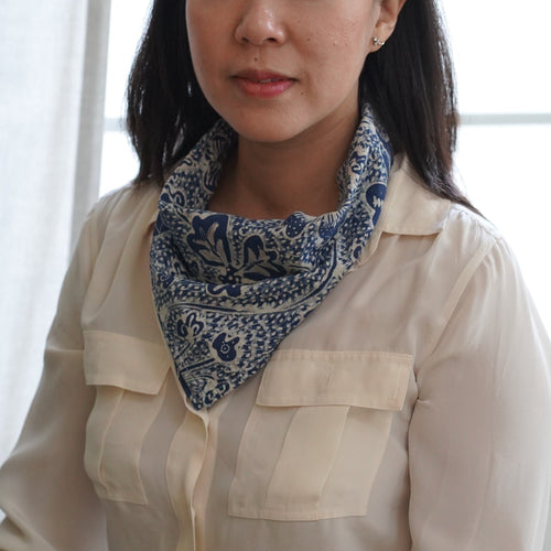 Indigo Botanically Dyed Batik Bandana Hand Drawn & Hand Stamped - Natural Dye - kembang kupu