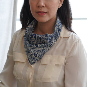 Indigo Botanically Dyed Batik Bandana Hand Drawn & Hand Stamped - Natural Dye - kembang kupu
