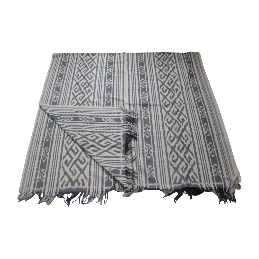 Ikat Blanket Throw, White & Gray Handwoven in Indonesia