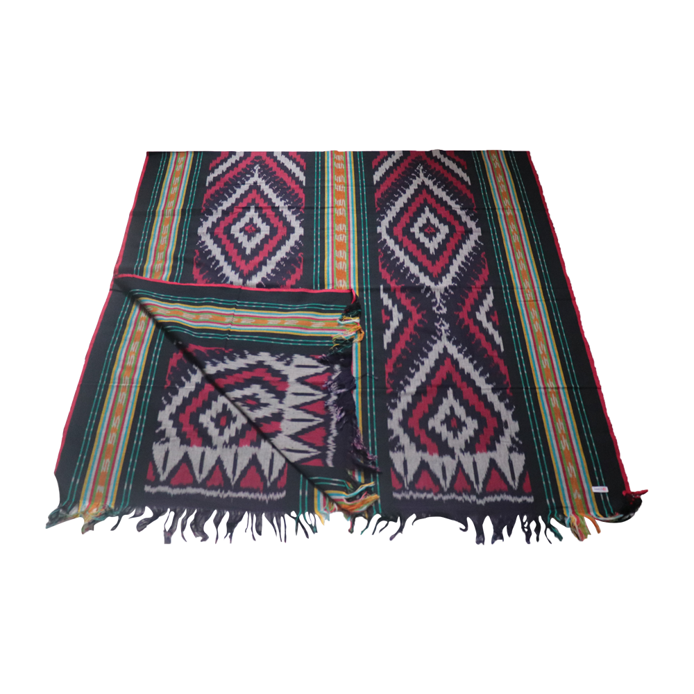 Ikat Blanket Throw, Black & Red, Handwoven in Indonesia