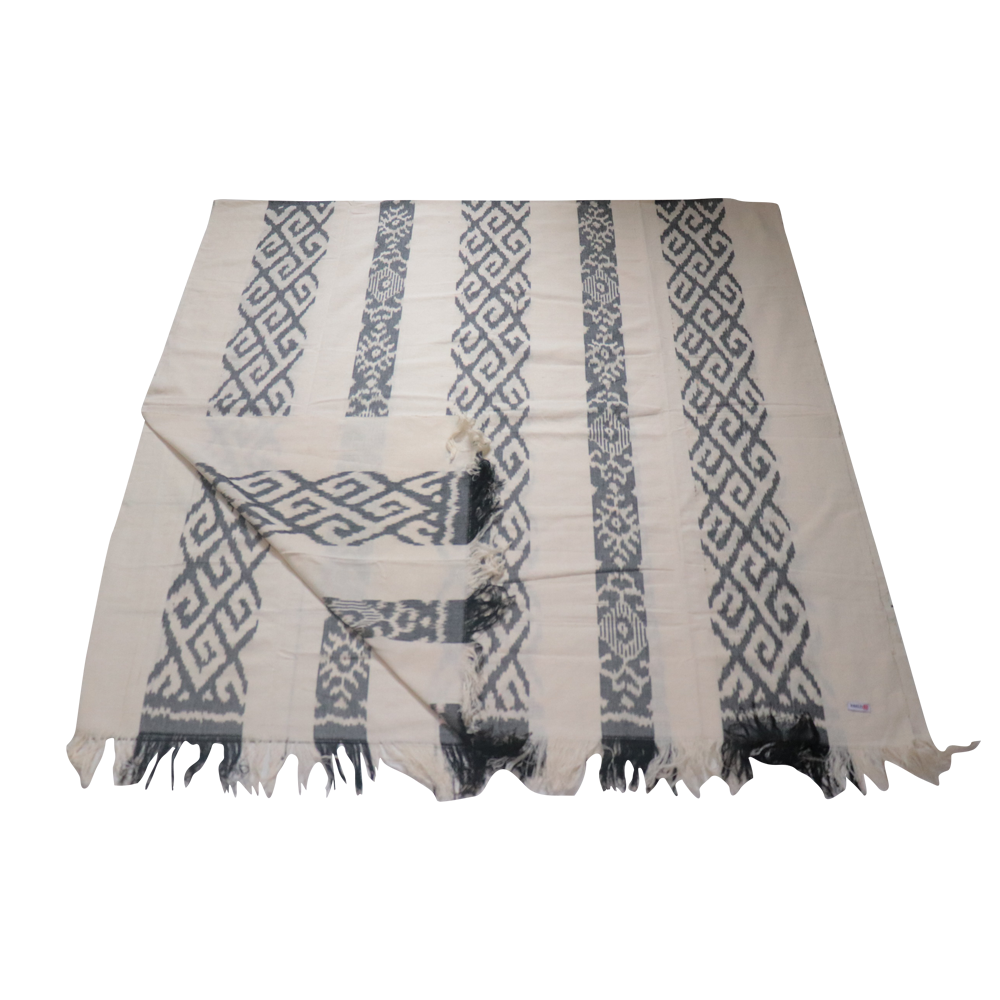 Ikat Blanket Throw, White & Gray Handwoven in Indonesia