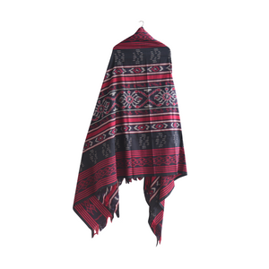 Ikat Blanket Throw, Black & Red Handwoven in Indonesia