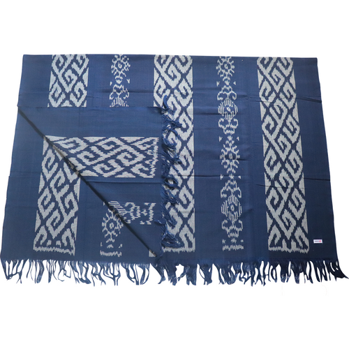 Ikat Blanket Throw, Blue Handwoven in Indonesia