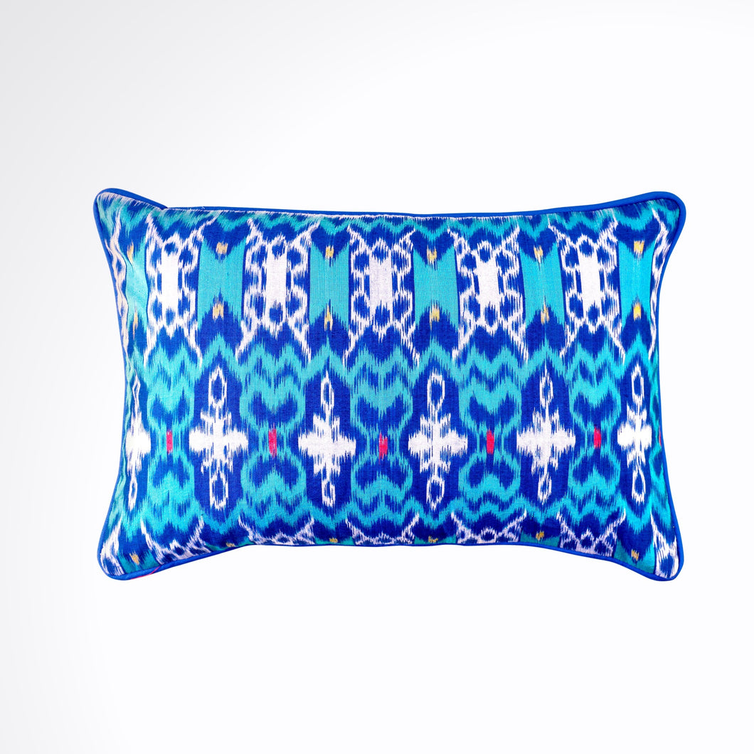 Ikat Pillow Cover, Blue. Cover Only with No Insert. 12x18 inches