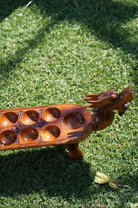 Mancala Teak Wood Dakon Congklak Naga Board Game, Dragon Head Board Game